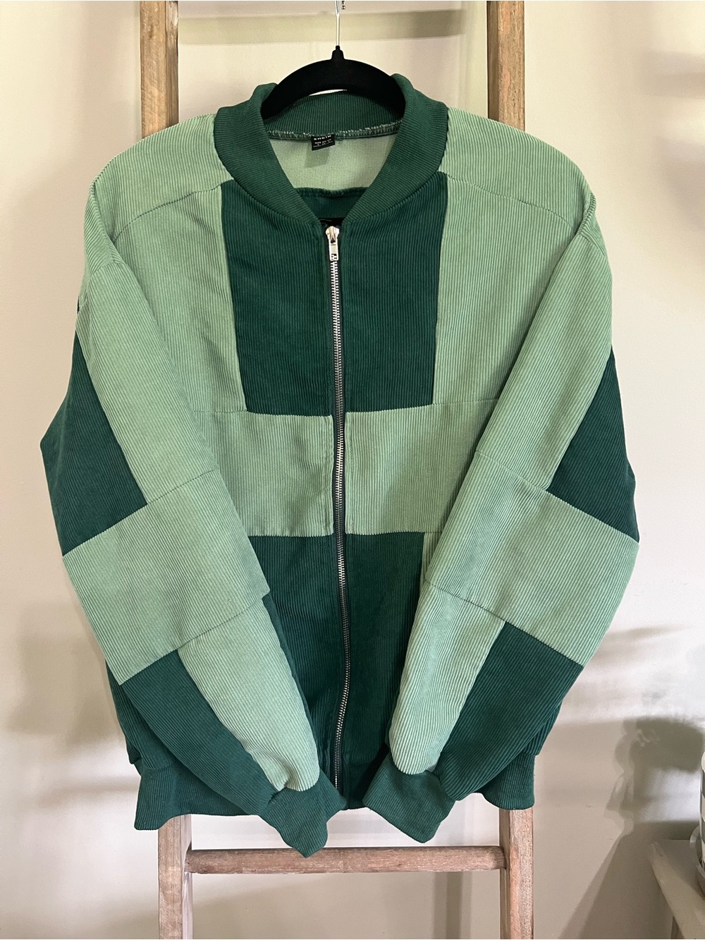 SHEIN Two-Tone Green Corduroy Bomber Jacket